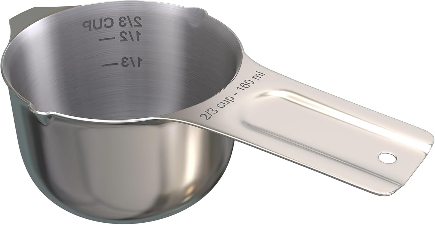 Color Up 2 Cup Measuring Cup, 480ml Stainless Steel Metal, Easy-Pour Spouts, Engraved Markings, Flat Base, Dishwasher Safe, for Dry and Liquid Ingredients