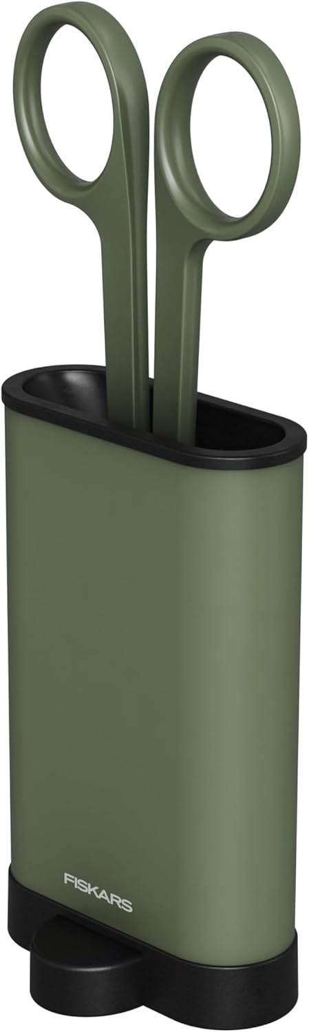 Fiskars Plant Shaping Shears & Holder, Precision Indoor Gardening Snips with Storage Caddy, Forged Stainless Steel Blades for Clean Cuts on Broad Leaves, Ambidextrous Handles & Stem Stripper, 6"
