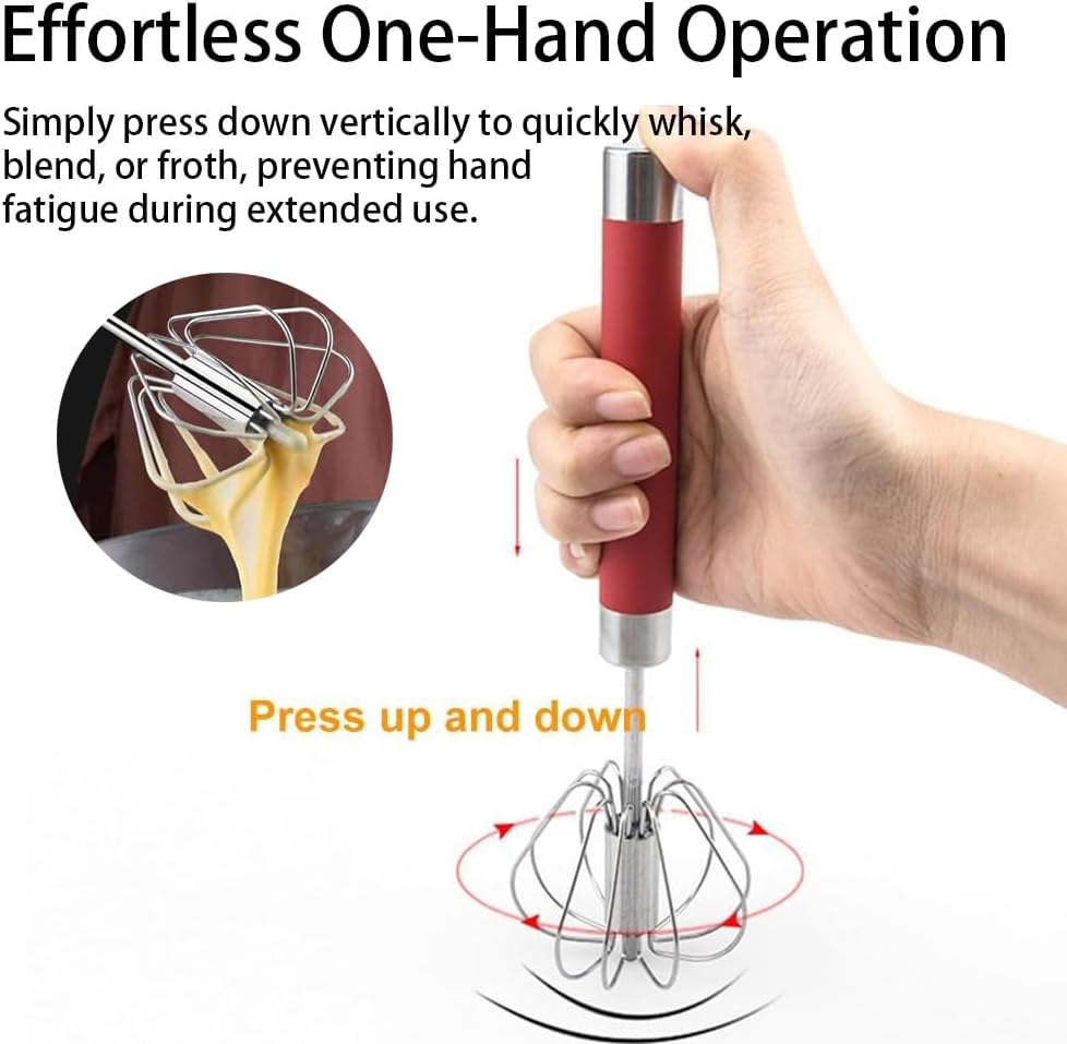 Stainless Steel Semi-Automatic Egg Whisk Set, 2PCS Hand Push Rotary Manual Mixer for Cooking, Whisking, Beating and Stirring (10&12 Inch)