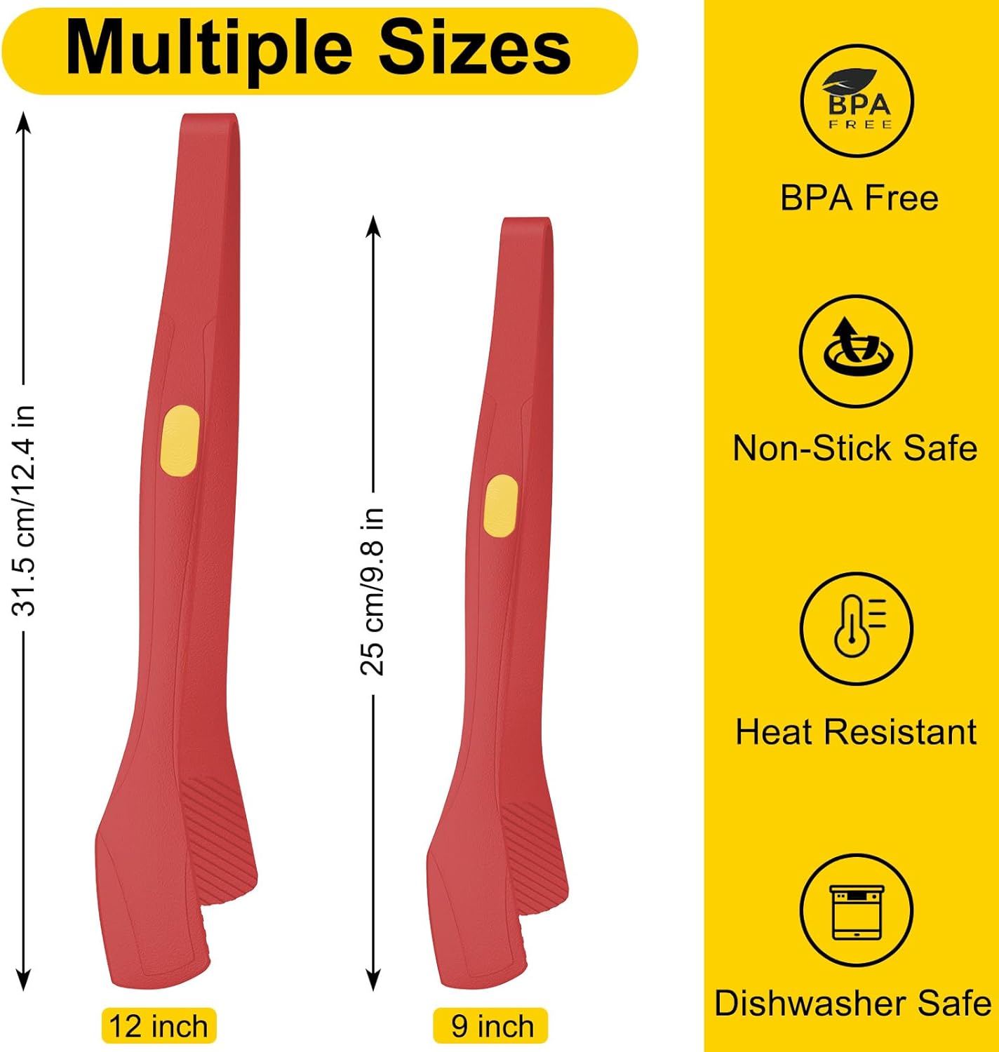 Beijiyi Kitchen Tongs for Cooking, 9" & 12" Set, Silicone Cooking Tongs with Silicone Tip for Nonstick Cookware, 600°F Heat Resistant, Stainless Steel Core, Great for Grilling and Serving Food (Black)