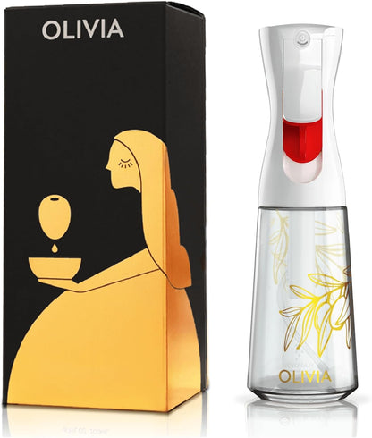 OLIVIA SIGNATURE Advanced Kitchen Oil Sprayer with Flairosol Technology, Fine Mist & Portion Control, Refillable Glass Olive Oil Cooking Spray Bottle for Air Fryer, Salad, BBQ, 200ml (Golden Leaves)