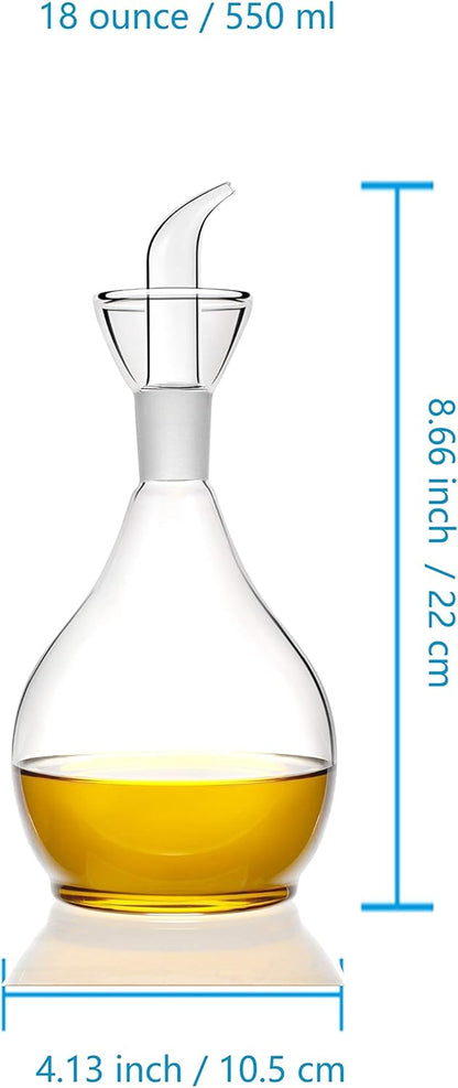 13ounce/ 380 ml Clear Glass Olive Oil Dispenser Bottle - Oil & Vinegar Cruet with Pourers and NO Funnel Needed - Olive Oil Carafe Decanter for Kitchen and BBQ