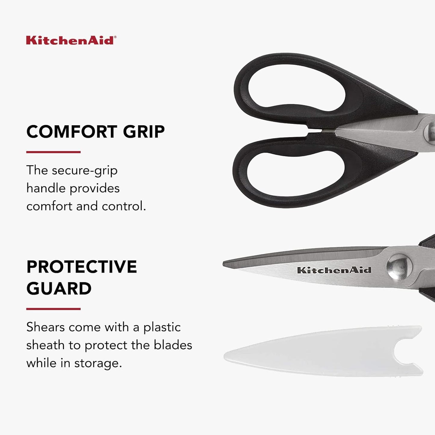 KitchenAid Multipurpose Shear Set, Versatile Scissors with Nutcracker, Bottle Opener, Ergonomic Handles with Protective Blade Covers, 2 Piece