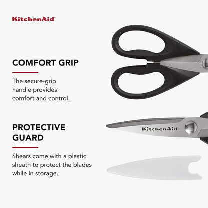 KitchenAid Multipurpose Shear Set, Versatile Scissors with Nutcracker, Bottle Opener, Ergonomic Handles with Protective Blade Covers, 2 Piece