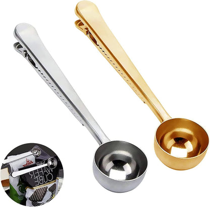 Coffee Scoop Clip Stainless Steel Tablespoon Coffee Spoon With long handle Multifunction Sealing Bag Clip For Tea, Coffee, Protein Powder, Instant Drinks, Kitchen Tools