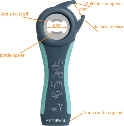 Jar Opener, 5 in 1 Multi Function Can Opener Bottle Opener Kit with Silicone Handle Easy to Use for Children, Elderly and Arthritis Sufferers (Apple Red）