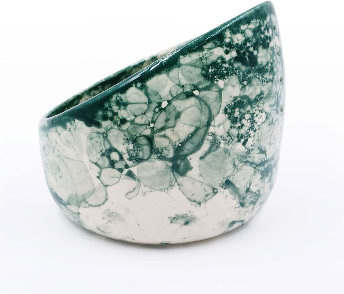 Green Glazed Pottery Herb Stripper Bowl - Handmade Ceramic Kitchen Tool with Four Sizes Holes for Parsley, Rosemary, Mint, Basil, Cooking & Meal Prep Also as Serving Bowl