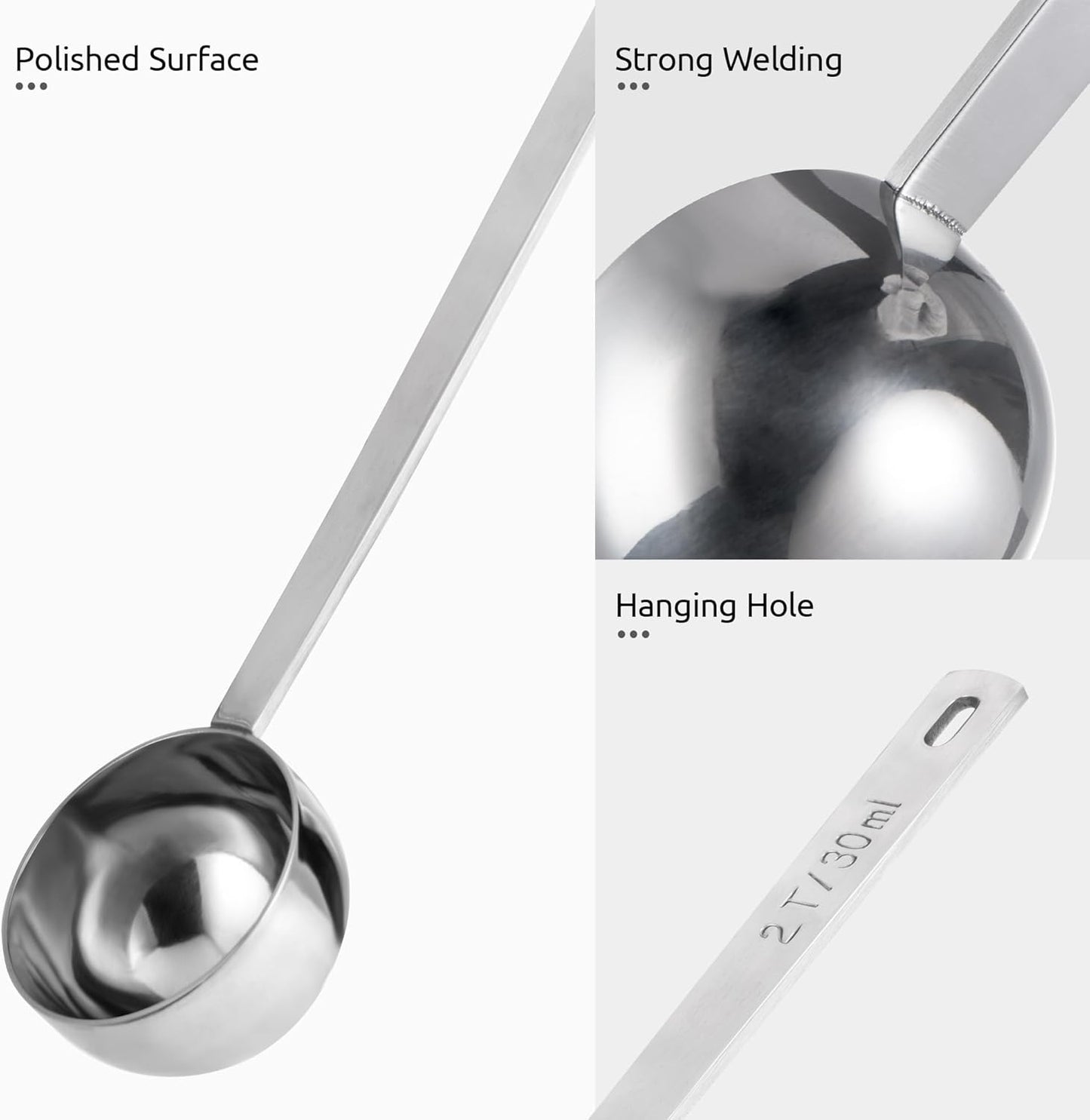 U-Taste Coffee Scoop 1 Tablespoon: 18/8 Stainless Steel Measuring Scooper for Ground Coffee, Bean, Powder, Espresso, 4.3in Long Handle Metal Measure Spoon for Canister, Jar (1Tbsp/15ml)