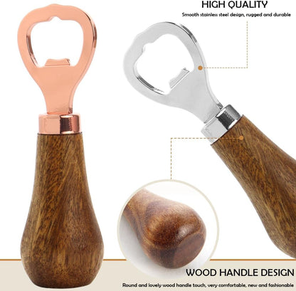 2 Pack Wooden Bottle Opener Walnut Handle Beer Opener Beverage Bottle Opener Opener with Wooden Handle for Beer Lovers for Home Kitchen Bar Restaurant