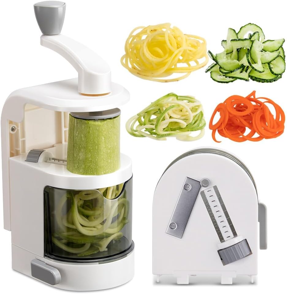 Vegetable Spiralizer 4in1 Rotating Blade Veggie Spiralizer Zucchini Noodle Maker with Strong Suction Cup Spiral Vegetable Cutter Slicer