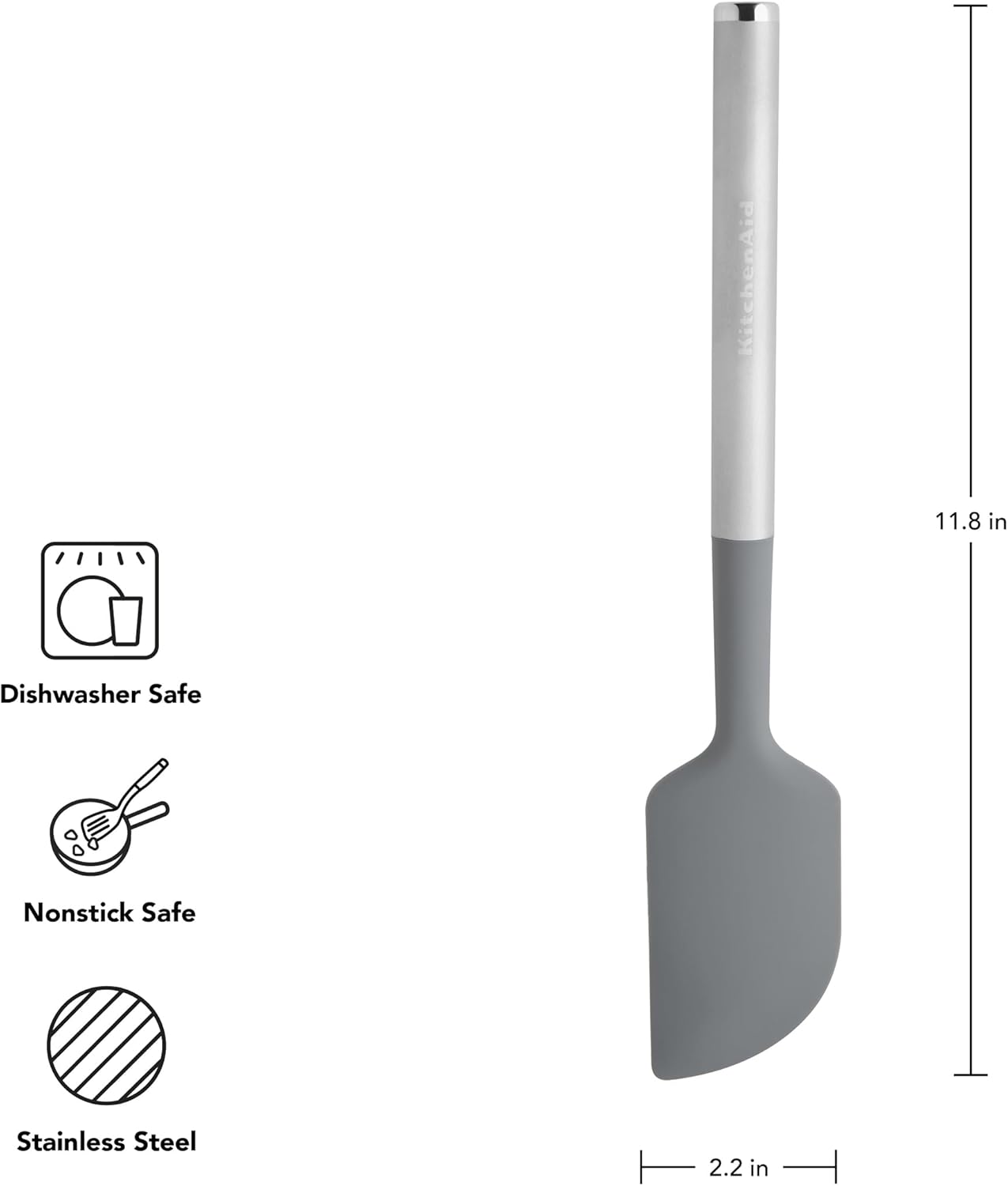 KitchenAid Spoon Spatula with Curved Edges and Stainless Steel Handle, Nonstick Safe, Durable, Dishwasher Safe