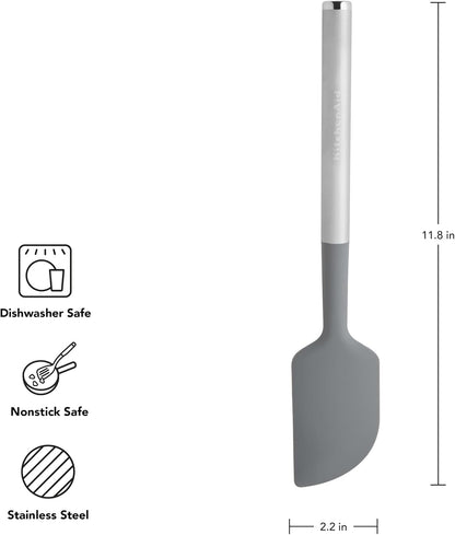 KitchenAid Spoon Spatula with Curved Edges and Stainless Steel Handle, Nonstick Safe, Durable, Dishwasher Safe