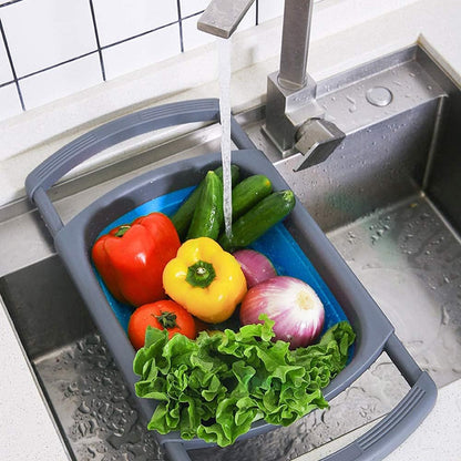 Alnicov Silicone Collapsible Colander,Colander Strainer Over The Sink Vegetable/Fruit Colanders Strainers with Extendable Handles for Pasta Vegetables Fruits Blue
