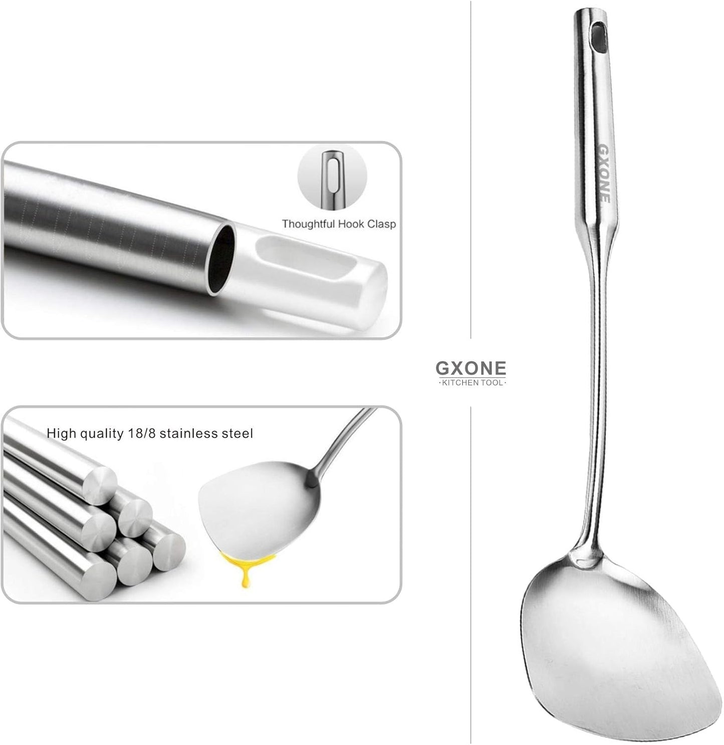 Slotted Spoon,304 Stainless Steel Skimmer Spoon with Heat Resistant Wooden Handle,Silver/15.8Inch