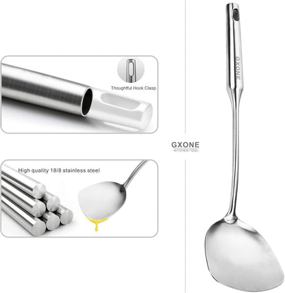 Slotted Spoon,304 Stainless Steel Skimmer Spoon with Heat Resistant Wooden Handle,Silver/15.8Inch