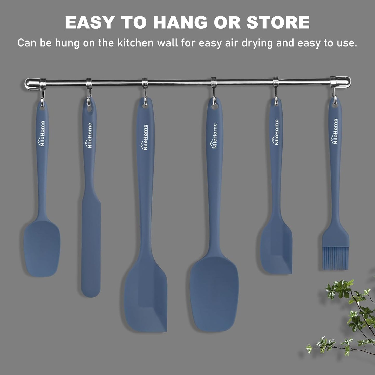 NileHome Silicone Spatula Set, 6 Pieces Food Grade Kitchen Utensils with Silicone Brush Heat Resistant Up to 600°F Dishwasher Safe BPA-Free Rubber Spatula for Scraping, Baking, Cooking, Mixing-Black