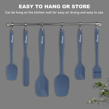 NileHome Silicone Spatula Set, 6 Pieces Food Grade Kitchen Utensils with Silicone Brush Heat Resistant Up to 600°F Dishwasher Safe BPA-Free Rubber Spatula for Scraping, Baking, Cooking, Mixing-Black