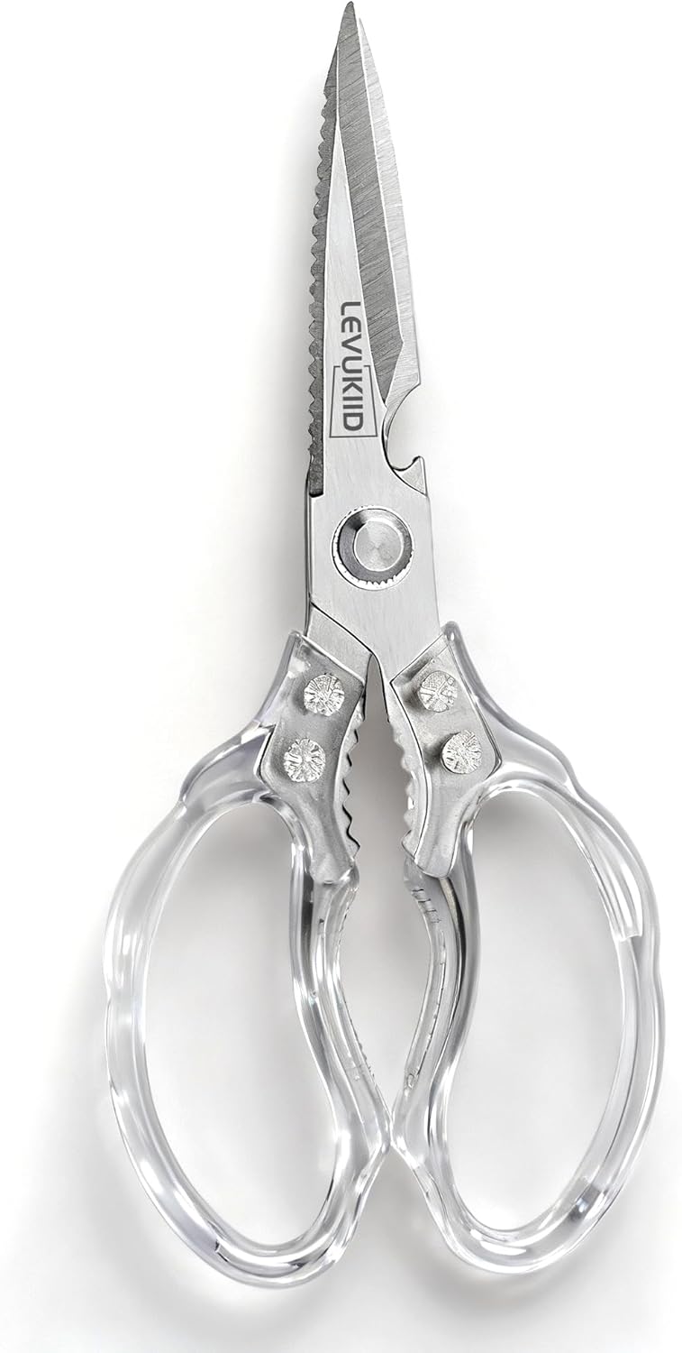 Rust-Resistant Kitchen Scissors, Transparent and Stylish Handle, Suitable For Cutting Various Foods and Their Packaging, Suitable For Large Hands,Colorful Blade