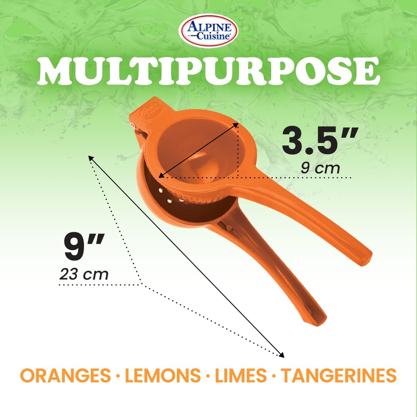 Alpine Cuisine Orange Squeezer with hook - Handheld Aluminum Citrus Juicer, Manual Citrus Juicer press, Orange & Lemon Press - Kitchen Tools and Gadgets for Making Fresh Juice - 9.1 x 3.5 Inches