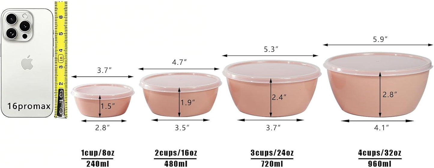 4-Piece Classic Plastic Prep Bowls with Lids, Nesting Plastic Small Mixing Bowl Set for Mixing, Baking, Prepping, Cooking and Serving Food, Microwave and Dishwasher Safe