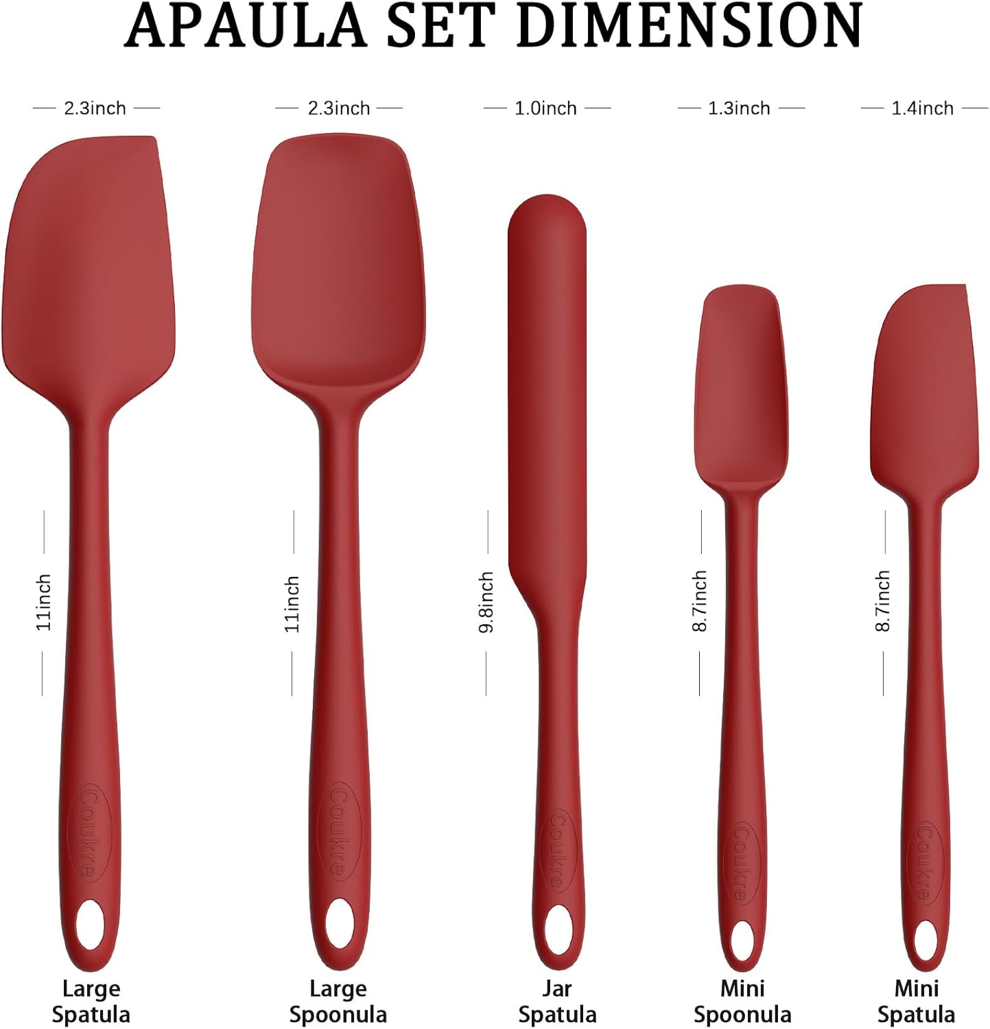 Coukre Silicone Spatula Set of 5,High Temperature Resistant, Food Grade Silicone, Dishwasher Safe, for Baking, Cooking (Pure Colorful A)