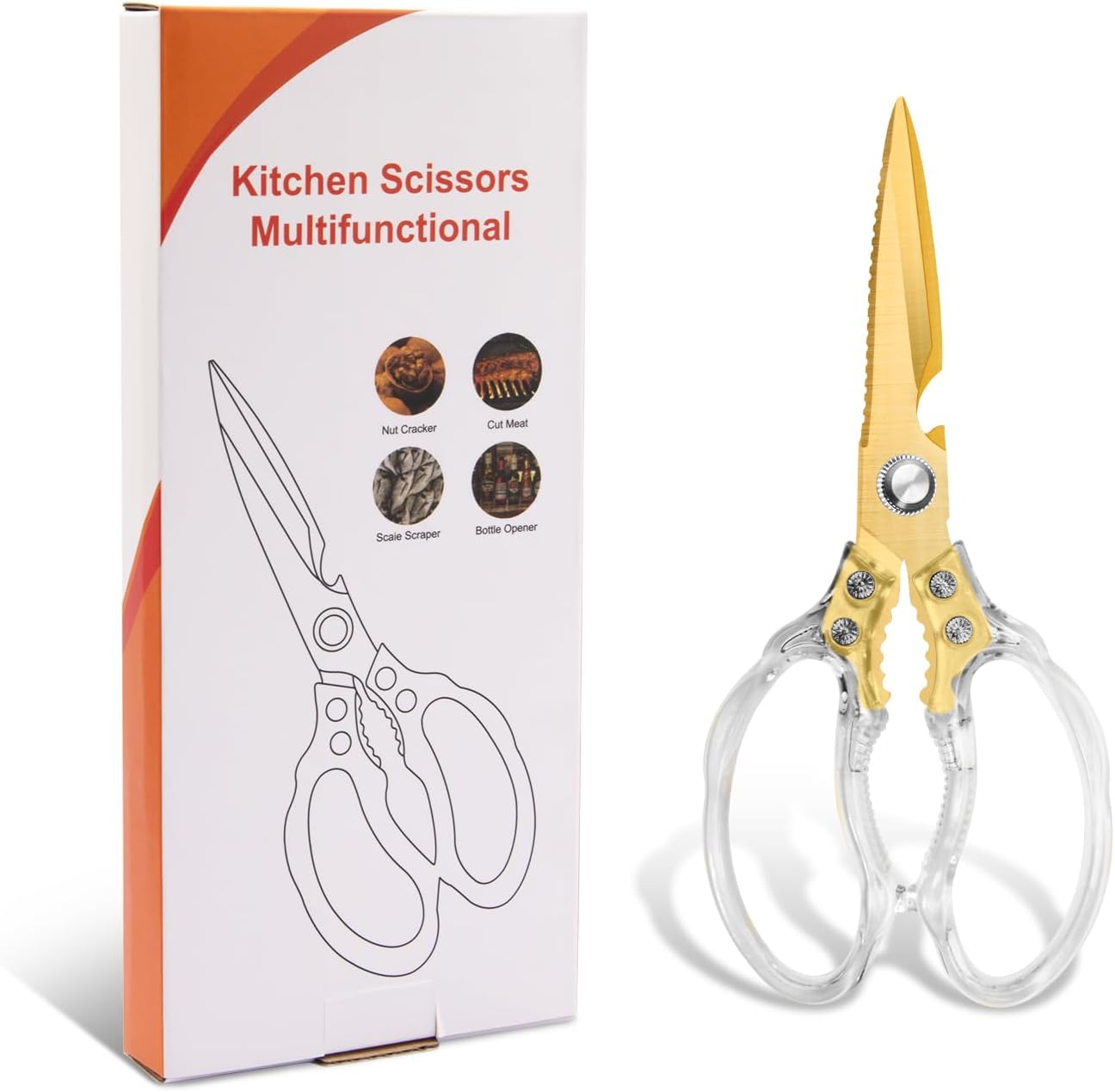 CGBE Kitchen Scissors, Multi-Purpose Kitchen Shears, Heavy Duty Dishwasher Safe Food Scissors for Chicken, Poultry, Fish, Meat & Herbs with Non-Slip Grips - Sliver