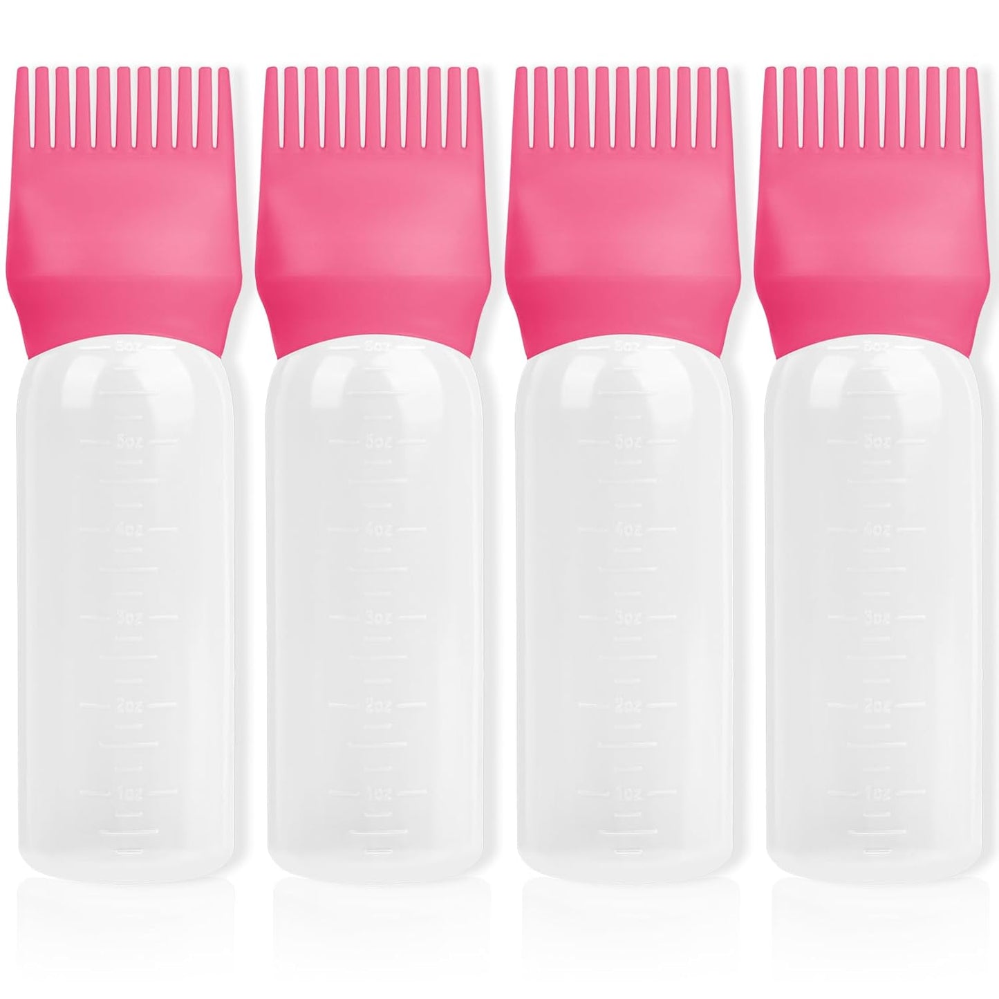 2Pack Root Comb Applicator Bottle - 6 Oz Hair Oil Applicator, Dye Bottle Tools with Oil Dispenser & Root Comb Brush - Pink