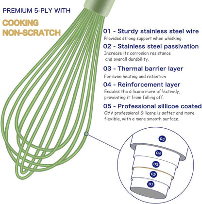 OYV Dishwasher Safe Whisk, Professional Whisks for Cooking Non-Scratch, Stainless Steel & Silicone Wisk, Plastic Rubber Whisk Tool for Nonstick Cookware Pans, Heat Resistant,12-Inch, Grey