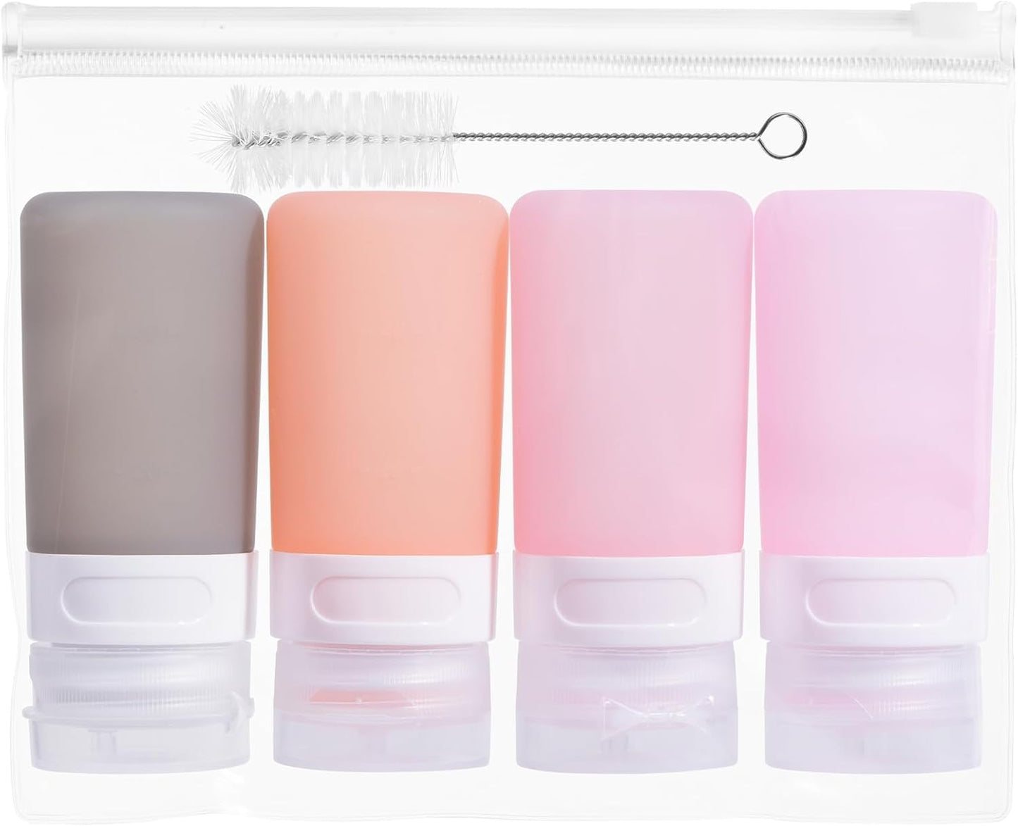 MICEBAY Condiment Squeeze Bottles for Sauces, 2-oz Mini Silicone Salad Dressing Container to Go with Reusable Sandwich Bag, Leakproof Ketchup Bottle for Bento Lunch Box, 4 Pack, Candies