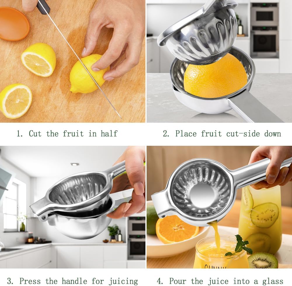 Stainless Steel Lemon Squeezer Lime Lemon and Fruit Juicer with Silicone Handles Large Manual Citrus Press Juicer