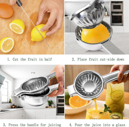 Stainless Steel Lemon Squeezer Lime Lemon and Fruit Juicer with Silicone Handles Large Manual Citrus Press Juicer