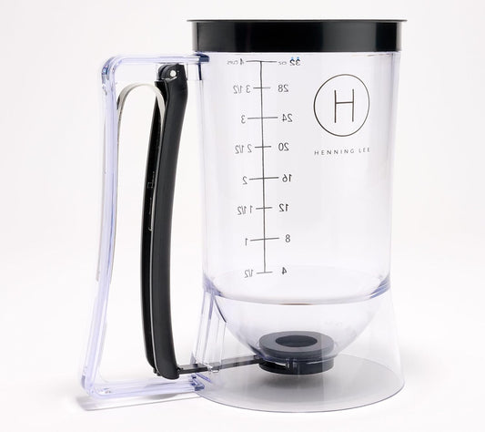 Henning Lee 4-Cup Precision Kitchen Batter Dispenser- Perfect for Pancakes, Cupcakes, Waffles & Crepes (Blue)