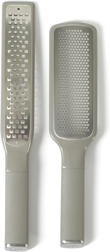 Calphalon Edge Stainless Steel Handheld Grater Lemon Zester W/Cover & Rubber Handle - Navy Blue