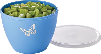 Dolly Parton Prep Bowl Set with Lids, 4 Piece Blue Butterfly Design, Airtight Storage, Mixing and Serving Bowls, Dishwasher Safe, 1 Through 4 Cup Sizes