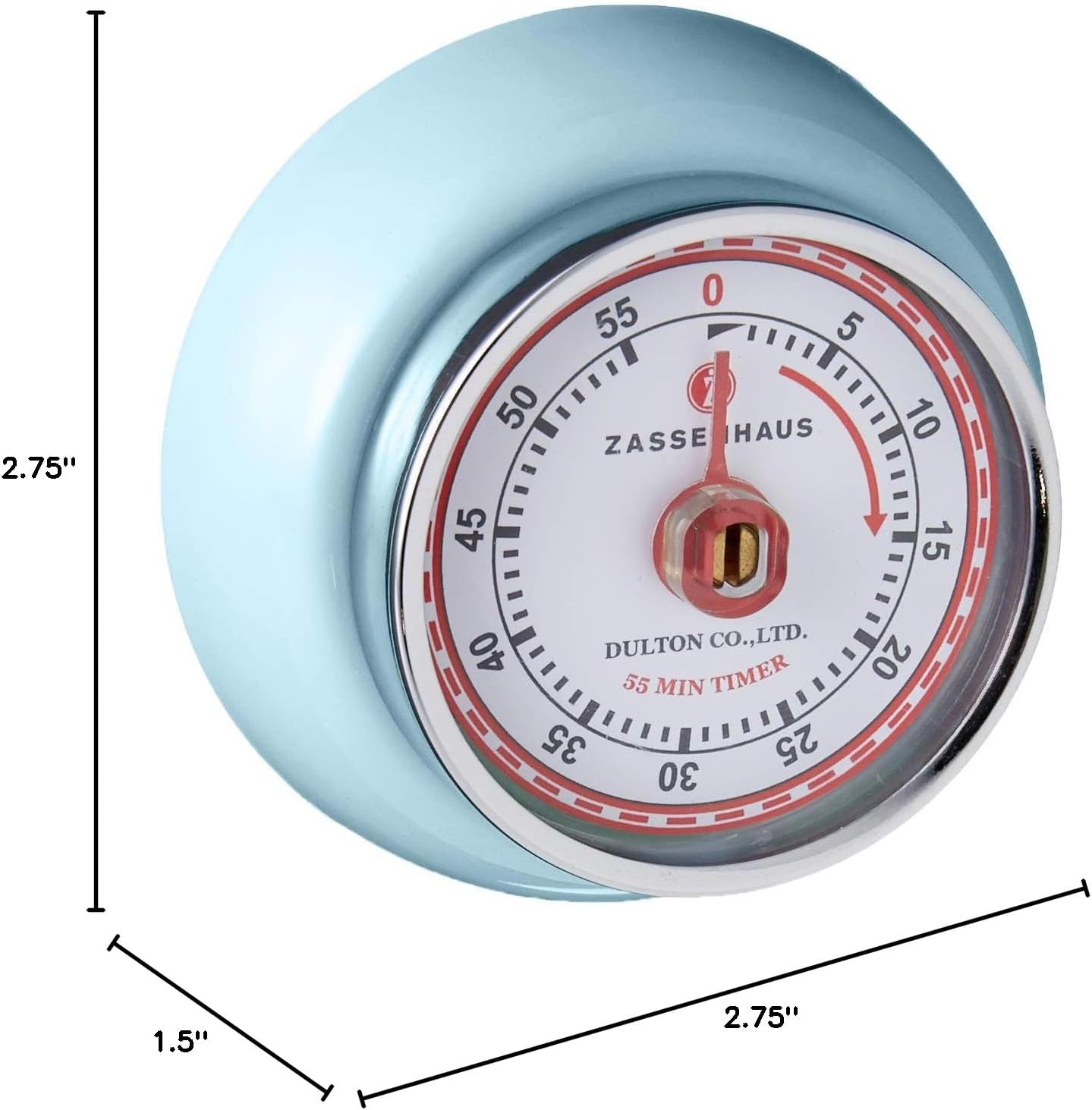 Zassenhaus Magnetic Retro 60 Minute Kitchen Timer, 2.75-Inch, Teal