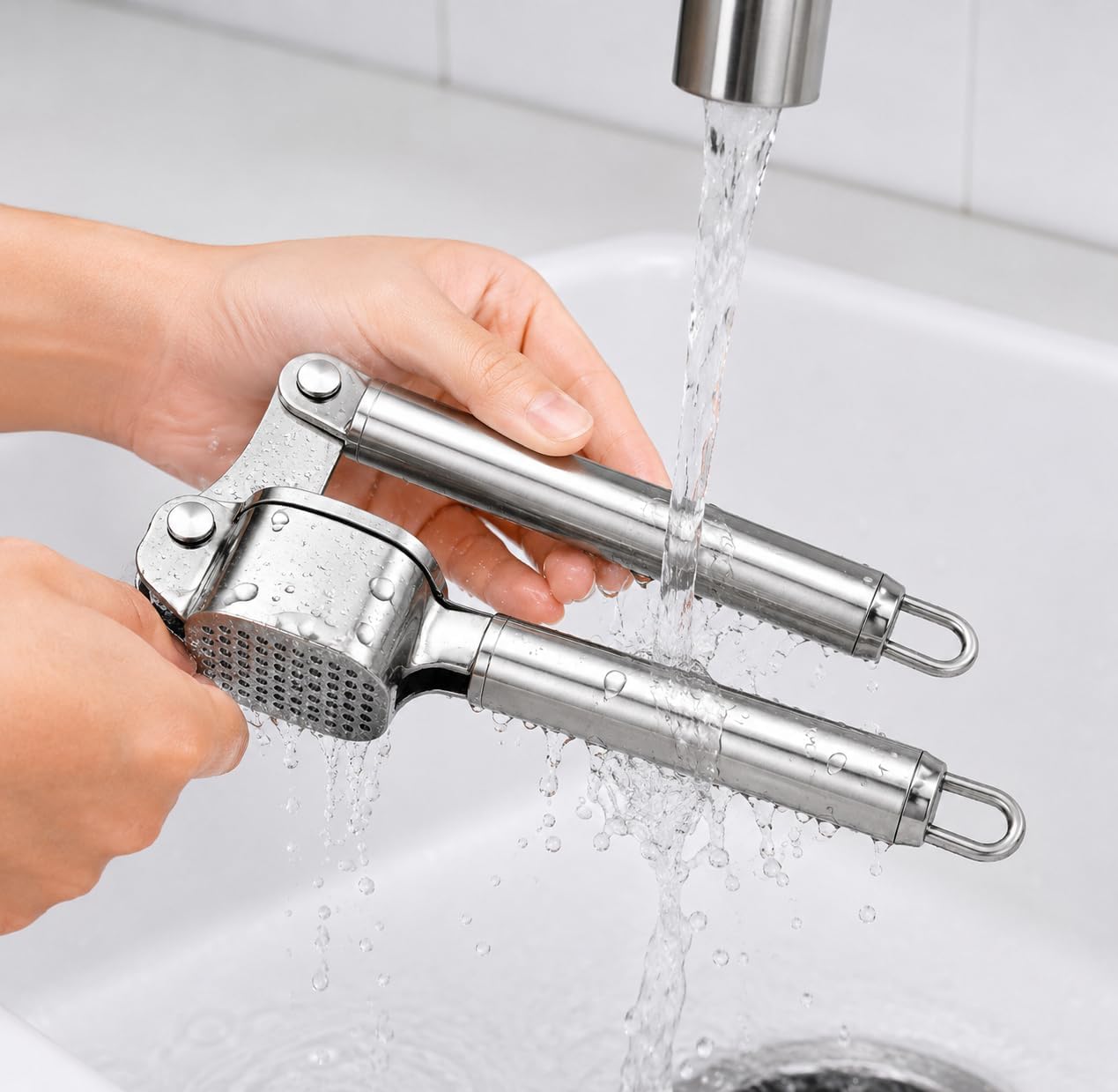 Stainless Steel Garlic Press, Heavy Duty Garlic Crusher Mincer, Easy Squeeze Ergonomic Handle, Kitchen Tool for Garlic Ginger