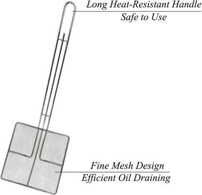2PCS - Kitchen Spider Fryer Scoop Fry Skimmer Fryer Skimmer Frying Strainer for Cooking Deep Straining Spoon Ladle Oil Long Handle with Stainless Steel Tools Spoons for Deep Fryer Fine Mesh Strainer
