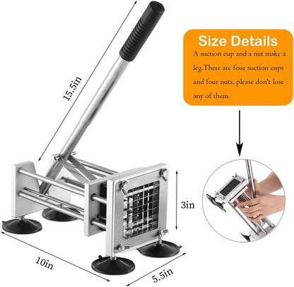 French Fry Cutter, Manual Potato Cutter with 1/2-inch and 3/8-inch blades for cutting potatoes and vegetables