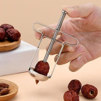 UKCOCO Manual Stainless Steel Cherry Pitter and Fruit Core Remover Tool, Small Multi-function Red Date and Core Removing Gadget for Kitchen Use