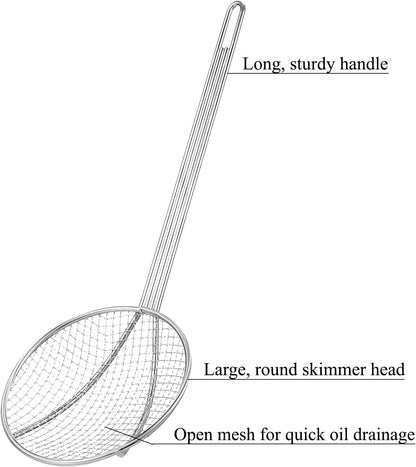 2PCS Fryer Scoop Skimmer Spoon Strainer Spoon Kitchen Spider Frying Spoon Strainer and Utensil for Deep Fryer with Basket, Deep Fryer Cooking, Wok Fry Ladle Spoons with Handle, Asian Spatula Utensils