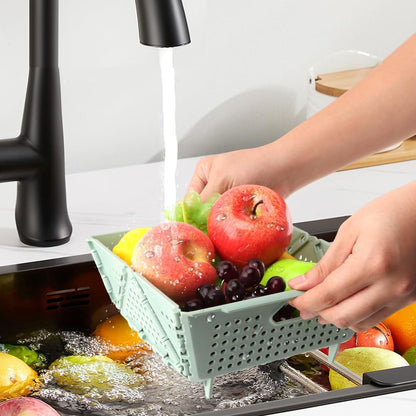 Collapsible Colander for Kitchen, Plastic Fruit Strainer Basket, Space-Saving Food Storage Drain Basket with Efficient Holes for Pasta, Vegetables, Berries Food Cleaning(COLOR:Green)