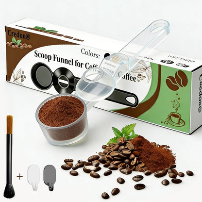 Credon Coffee Scoop with Funnel for Ground Coffee & Protein Powder – Coffee Bean Measuring Spoon, 2 Tablespoon Slide Scoop for Reusable K-Cup, Precision Spill-Proof (Black)