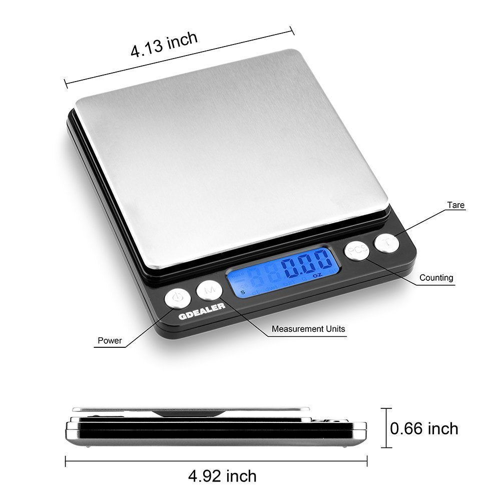 GDEALER Food Scale, 0.001oz/0.01g Precise Digital Kitchen Scale Gram Scales Weight Food Coffee Scale Digital Scales for Cooking Baking Stainless Steel Back-lit LCD Display Pocket Small Scale, Silver