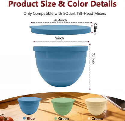 3 Pack Silicone Bowl Liners with Lids for KitchenAid 5QT Tilt Head Mixer, Collapsible Food-Grade Bowl Inserts, Thick Heat/Cold Resistant Silicone Mixing Bowl Liners