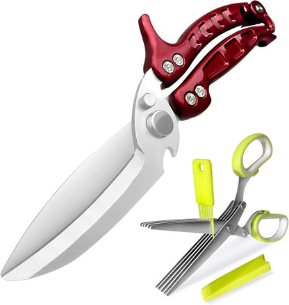 Herb Scissors, Shallot Scissors, Multipurpose 5 Blade Kitchen Herb Shears, Herb Cutter with Safety Cover and Cleaning Comb for Chopping Shallot Basil Chive Parsley