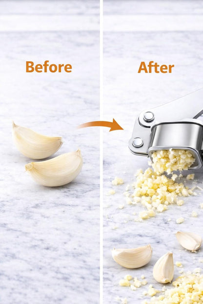 Stainless Steel Garlic Press, Heavy Duty Garlic Crusher Mincer, Easy Squeeze Ergonomic Handle, Kitchen Tool for Garlic Ginger