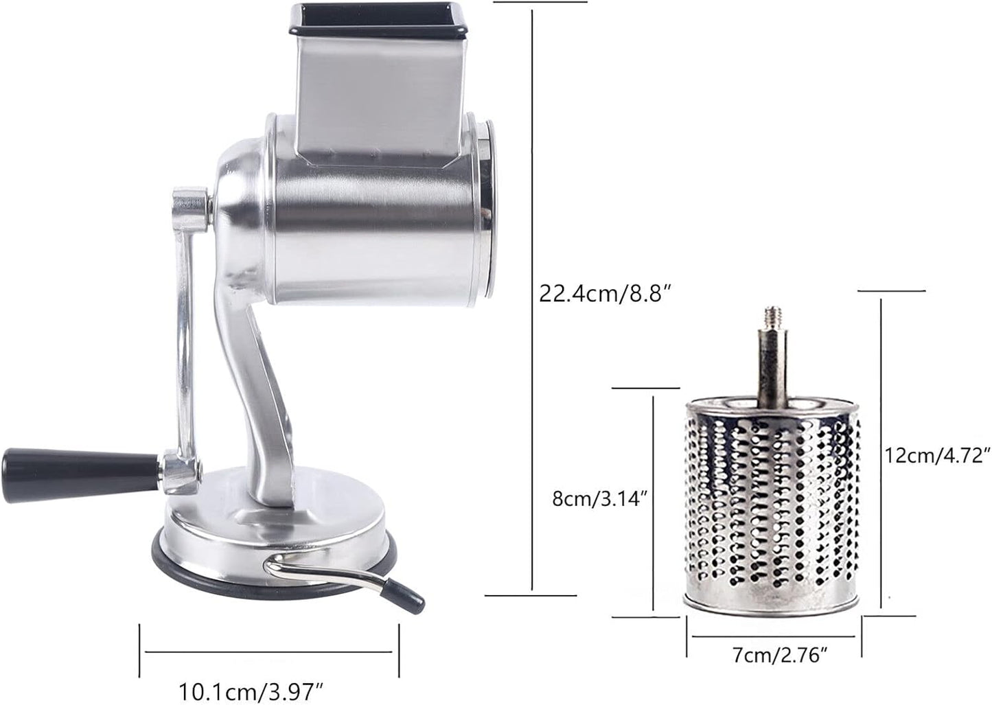 DYNAMI 5 in 1 Stainless Steel Rotary Grater,Kitchen Grater Vegetable Slicer,Cheese Rotary Chopper Food Mills With 5 Stainless Drum,for Home Kitchen Restaurant (Clamping type,Silver)