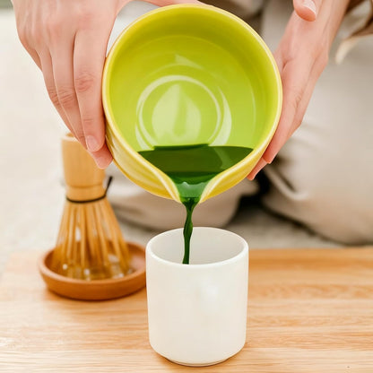 Matcha Whisk Set, 6-Piece Matcha Making Kit, Macha Tea Set, (Chasen Holder), Ceramic Whisk Holder, Matcha Starter Sifter, Bamboo Scoop, Spoon Japanese Tea Tools For Ceremony Gift (Green)