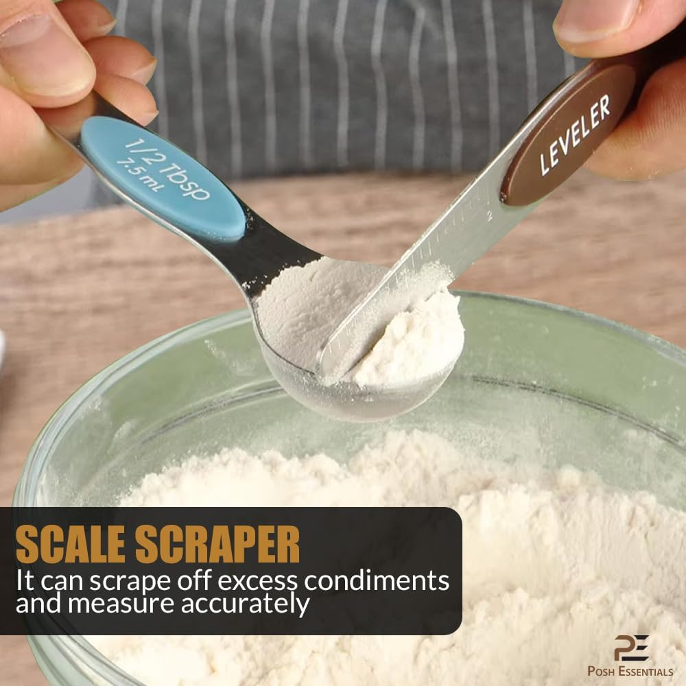 15 PCS Magnetic Measuring Spoons & Cups Set - 18/8 Food Grade Stainless Steel, Double Sided, Dishwasher Safe - Easy Read & Stackable for Effortless Storage