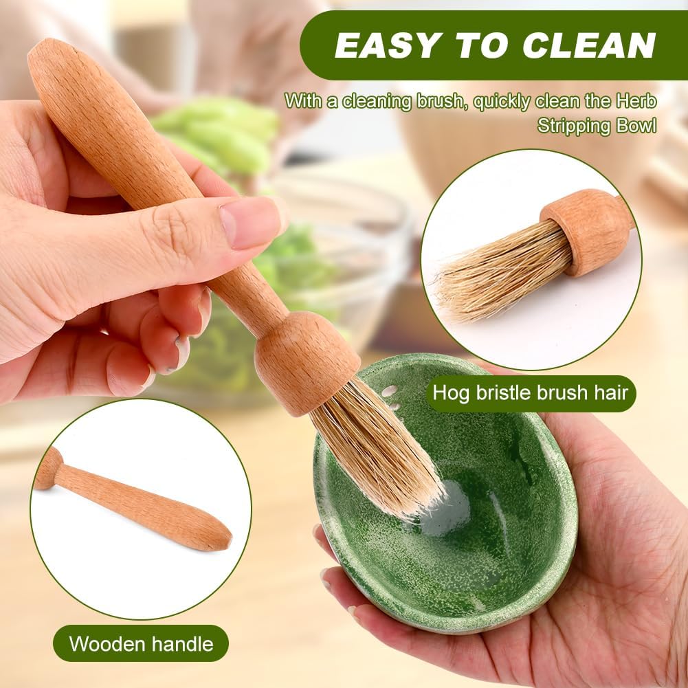 Pottery Herb Stripper Bowl, Small Handmade Resin Herb Stripper, Ceramic Herbs Grinder Pill Crusher Set Parsley Thyme Rosemary, for Pill Crusher, Spice, with Multi Size Holes(Color:Green)